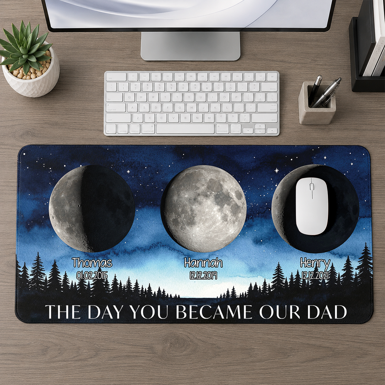 Father's Day Gifts - Custom Moon Best Dad Ever - Personalized Leather Desk Mat