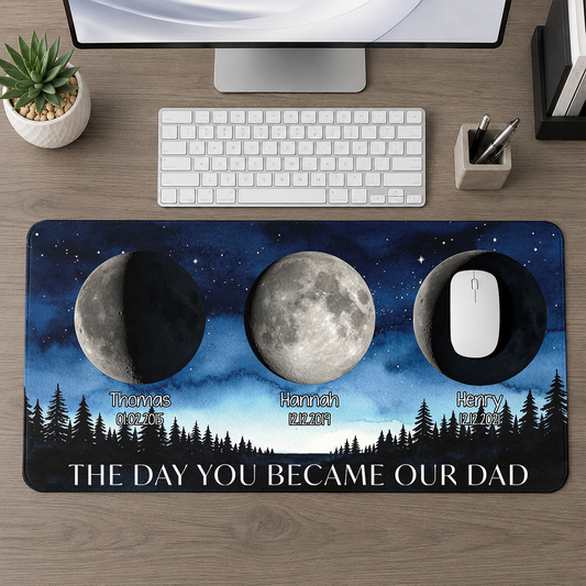 Father's Day Gifts - Custom Moon Best Dad Ever - Personalized Leather Desk Mat