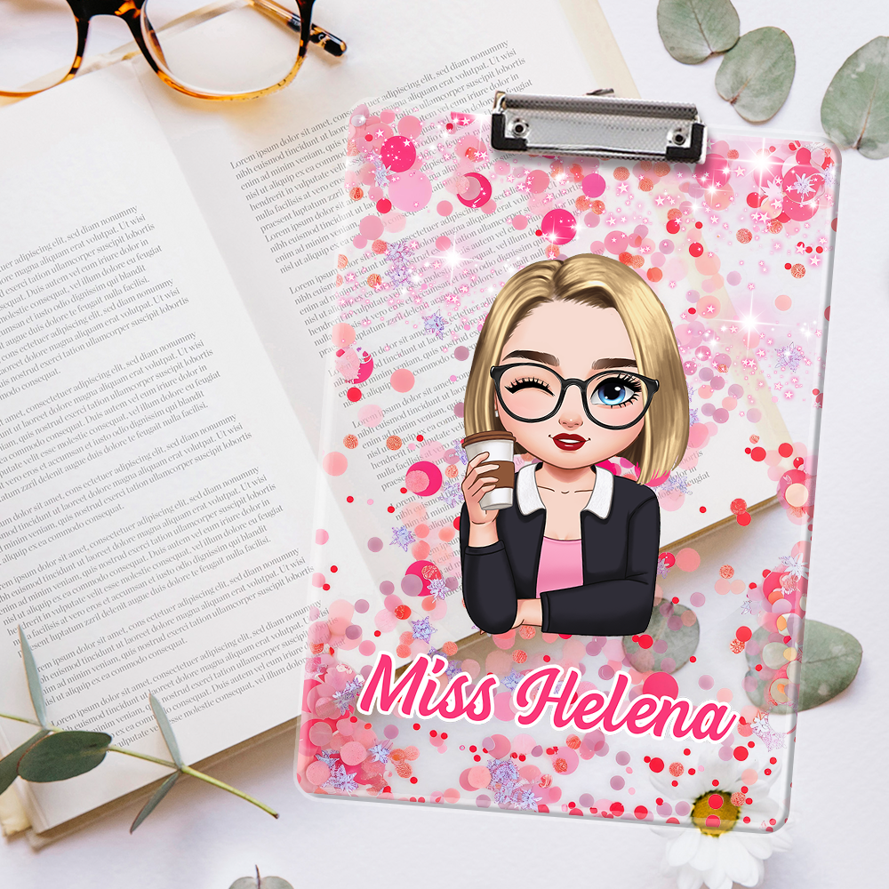 Personalized Glitter Name - Custom Acrylic Clipboard With Teacher Name