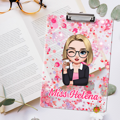 Personalized Glitter Name - Custom Acrylic Clipboard With Teacher Name