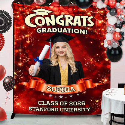 Colorful Custom Graduation Party Backdrop - Personalized Congrats Graduation Backdrop