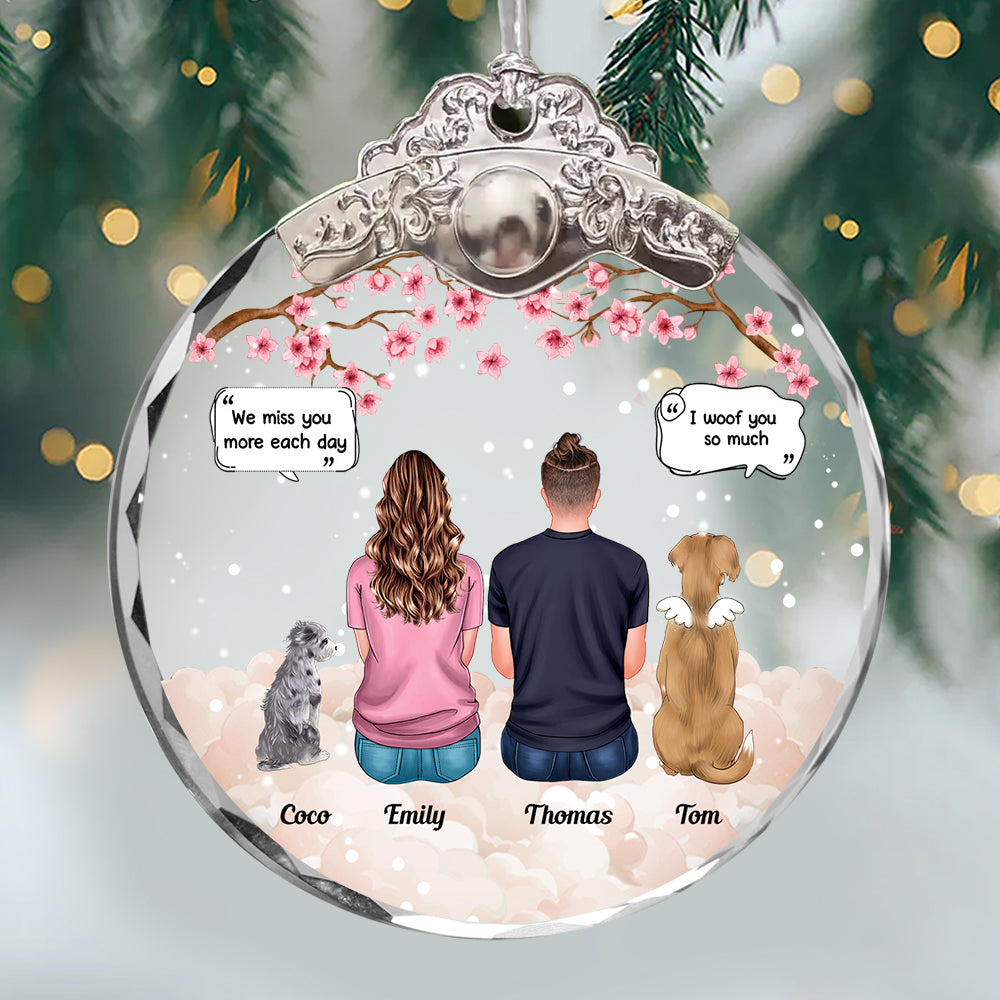 I Miss You Dog Loss - Personalized Glass Ornament With Silver and Gold Cap