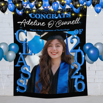 Class Of 2026 Glitter Graduation Decor - Personalized Congrats Graduation Backdrop