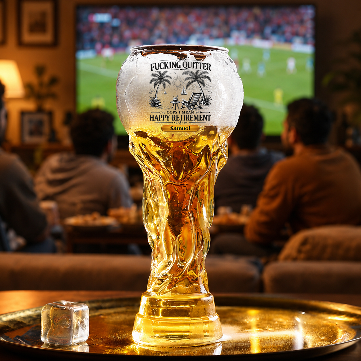 Oops I Mean Happy Retirement  Personalized Trophy Beer Glass - Match Day Beer Glass, Birthday Gift for Him, Gift for Dad