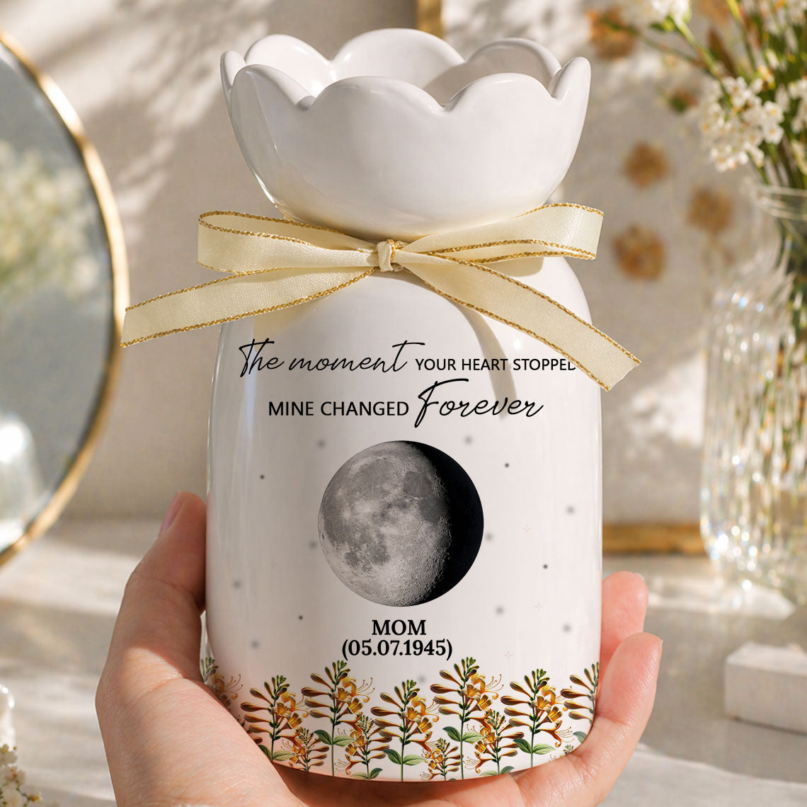 The Moment Your Heart Stopped - Personalized Custom Ribbon Tie Flower Vase