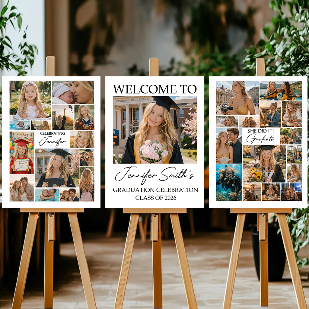 Graduation Combo 3 - Personalized Graduation Welcome Sign - Custom Photo Welcome Sign
