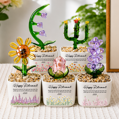 Happy Retirement Be Proud Of The Work - Personalized Custom Glass Everlasting Flowers