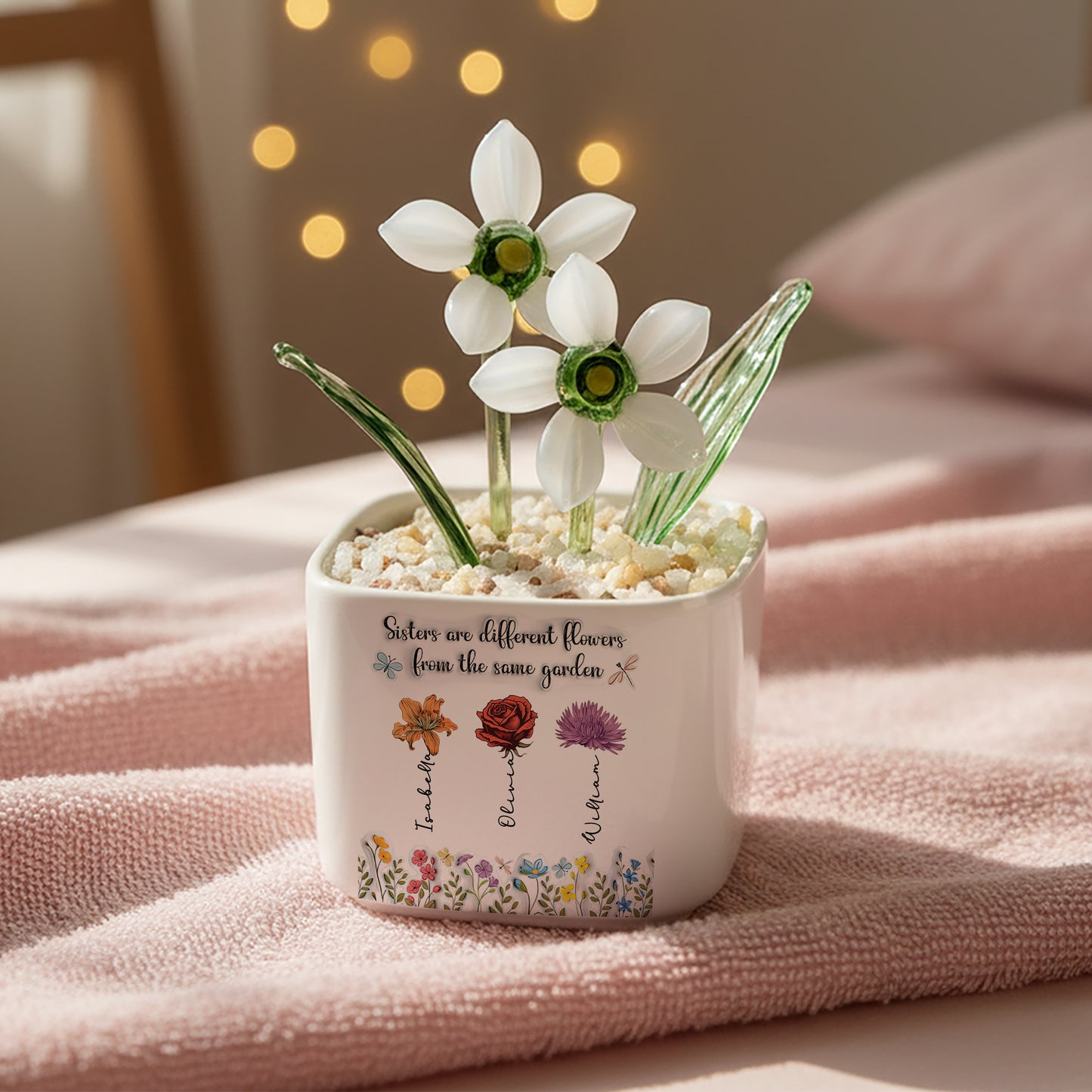 Sisters Are Different Flowers From The Same Garden - Personalized Custom Glass Everlasting Flowers