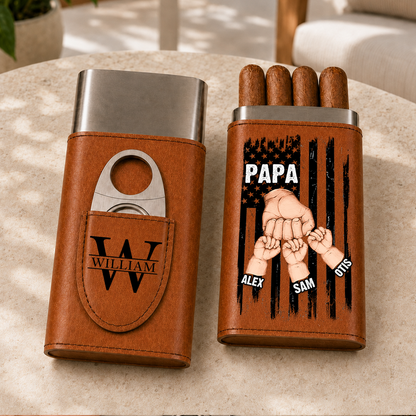 Like Dad Without Rules - Gift For Him, Travel Leather Case With Cutter - Personalized Cigar Case