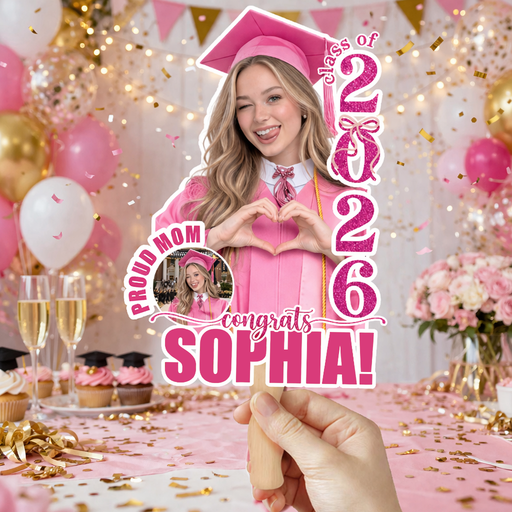 Personalized Graduation Face Fans With Wooden Handle - Fans Faces Class Of 2026