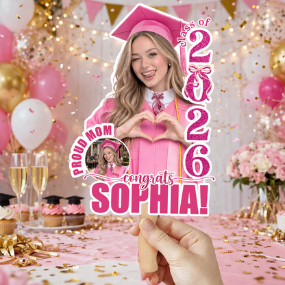 Personalized Graduation Face Fans With Wooden Handle - Fans Faces Class Of 2026
