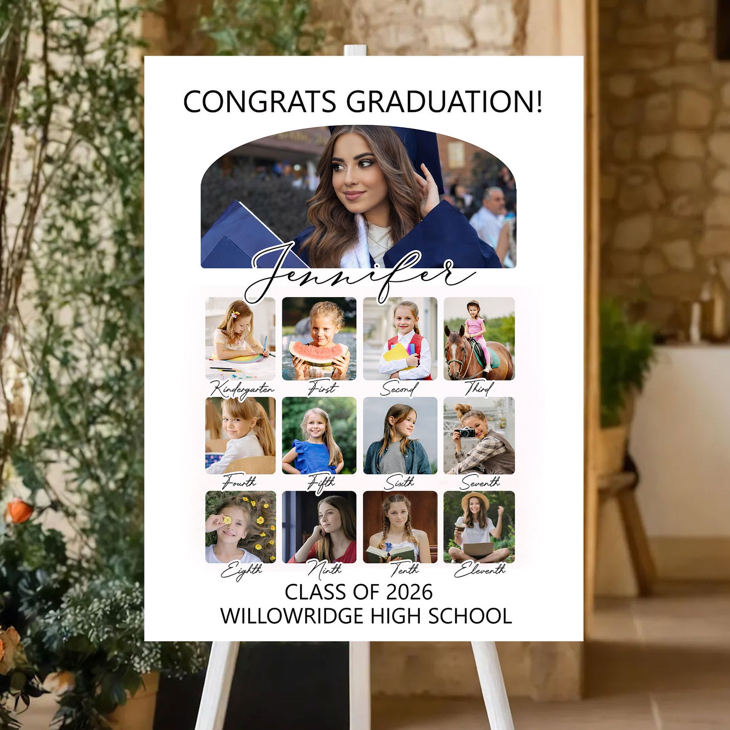 K-12 Graduation Photo Collage - Personalized Graduation Welcome Sign - Custom Photo Welcome Sign