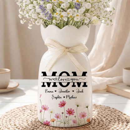 Mom We Love You - Personalized Custom Ribbon Tie Flower Vase