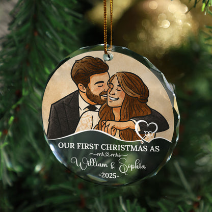 Our First Christmas As Mr Mrs - Christmas Gifts - Personalized Custom Glass Ornament