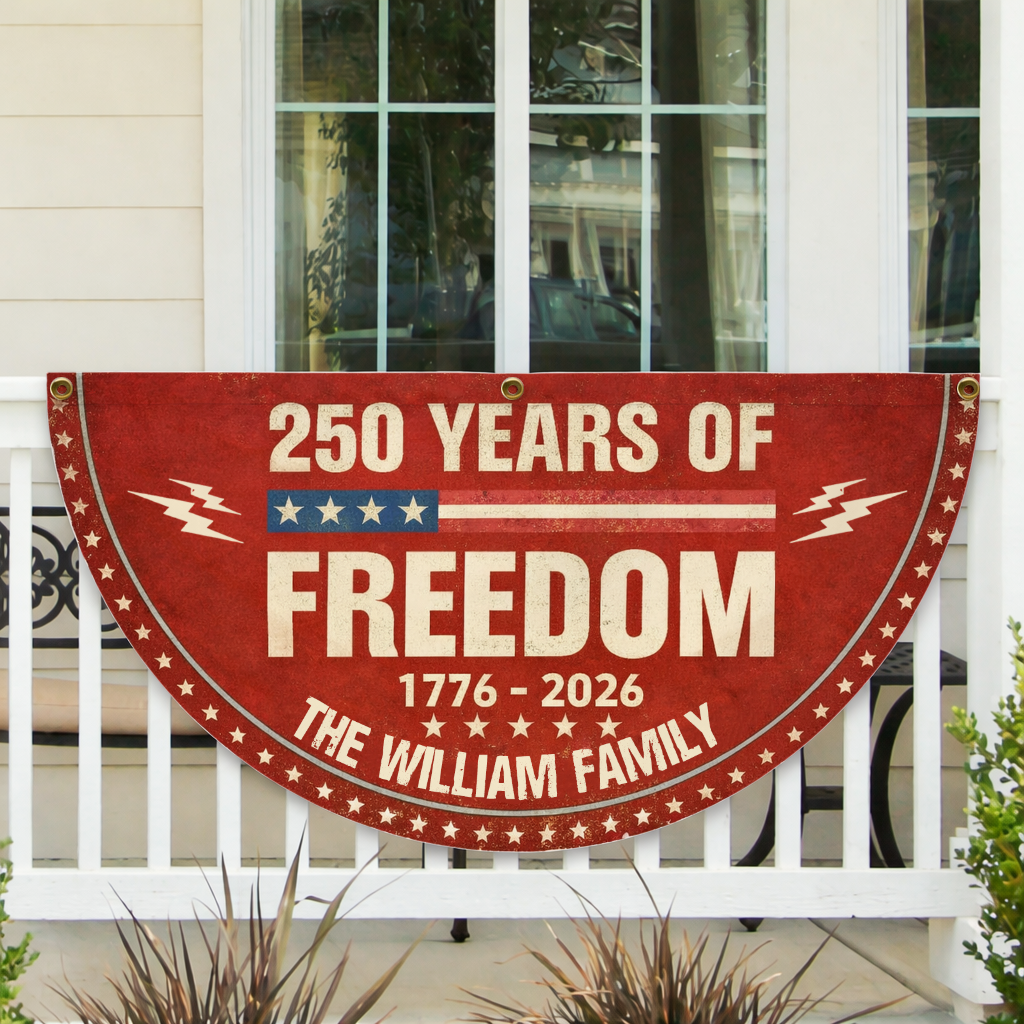 Freedom 250 Years Of Freedom Glitter Fan Flag - Custom Family Name Non-Pleated Fan Flag