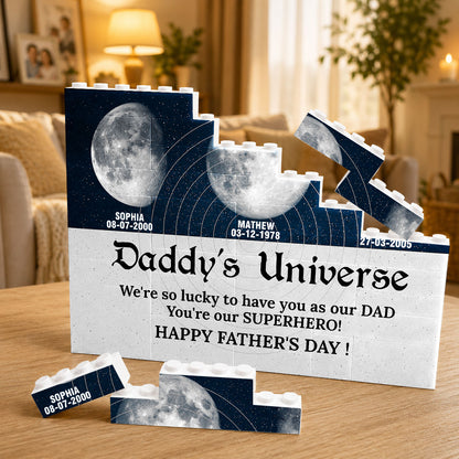 Daddy's Universe Moon Phases Father's Day Gift - Personalized Building Blocks