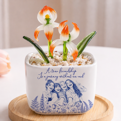 Custom Photo Pencil Sketch A True Friendship - Personalized Custom Glass Everlasting Flowers