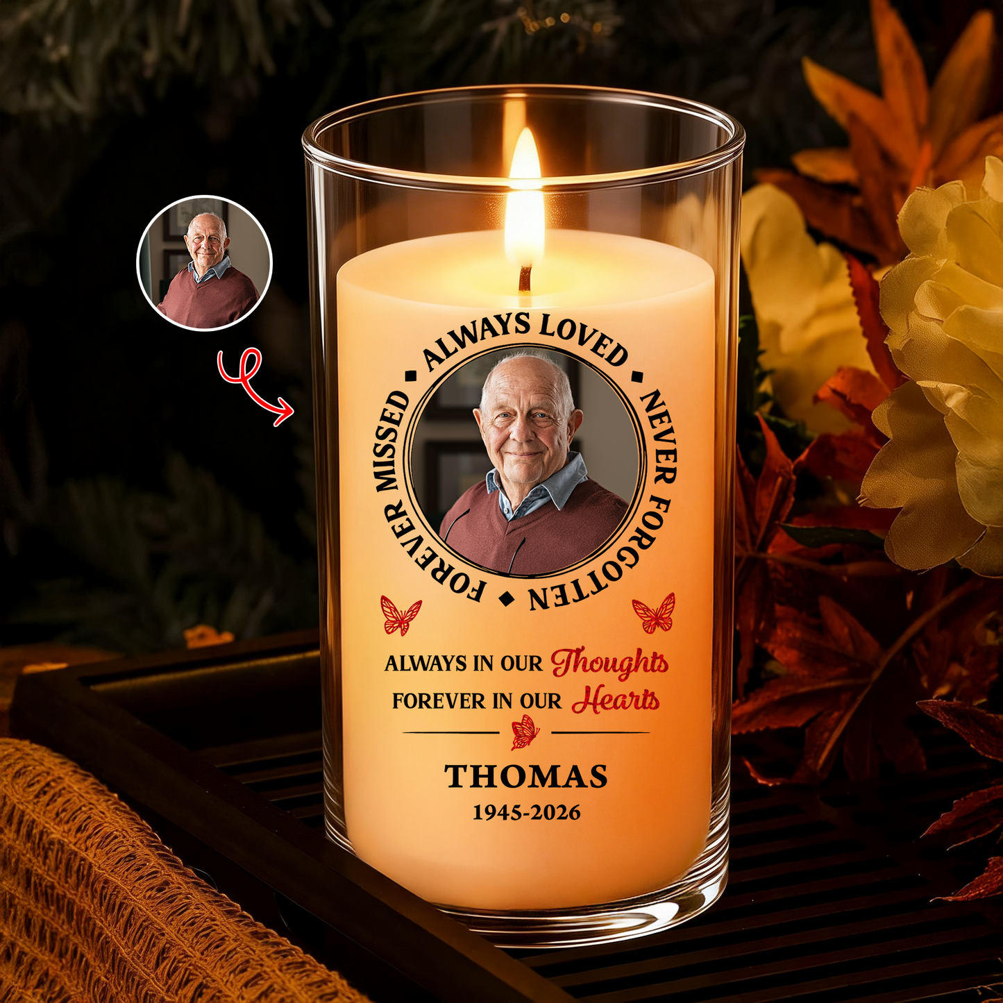 Never Forgotten Custom Photo Memorial - Personalized Flameless LED Candle