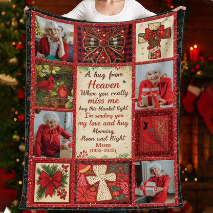 A Hug From Heaven Christmas Cross - Memorial Personalized Custom Blanket