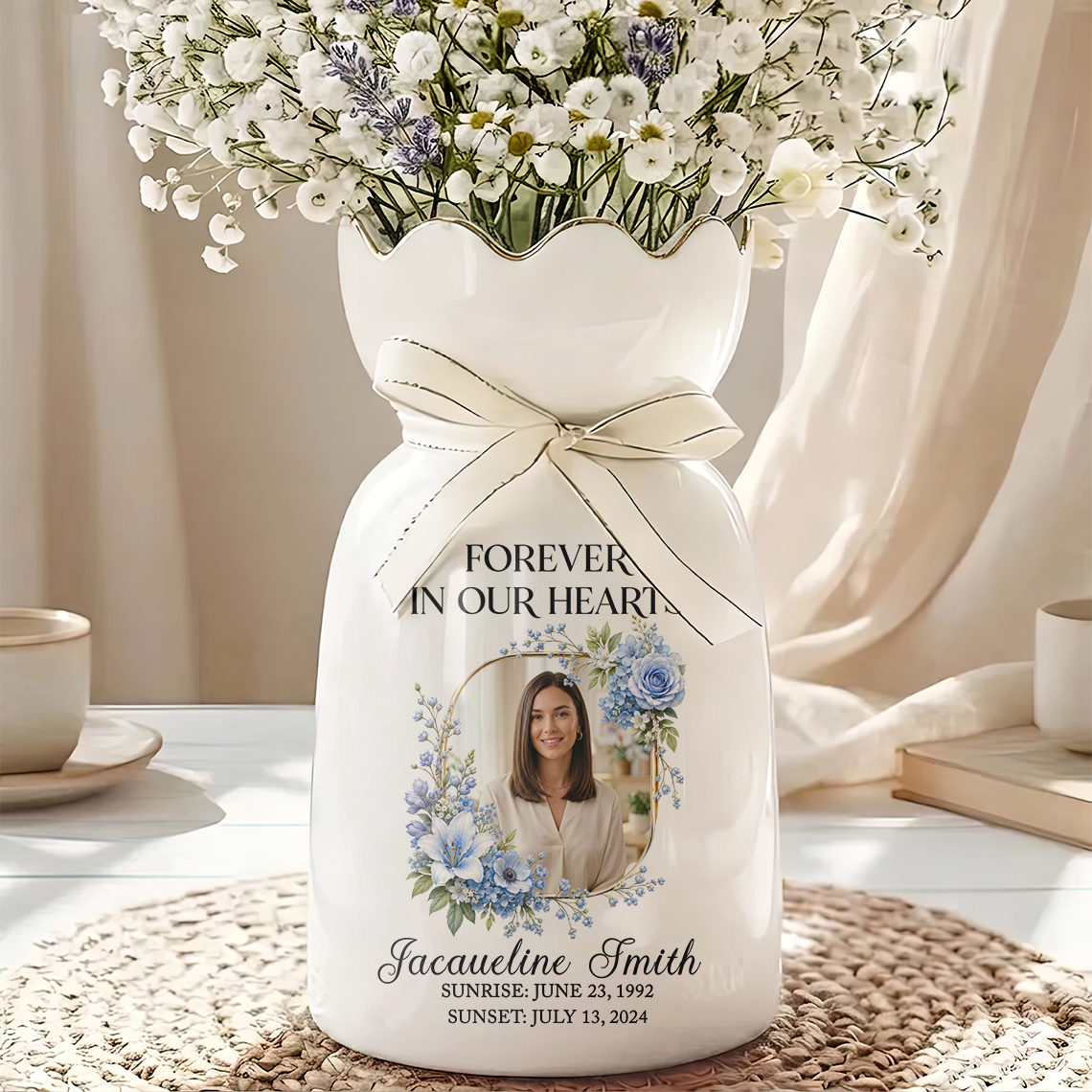 Forever In Our Heart - Personalized Custom Ribbon Tie Flower Vase