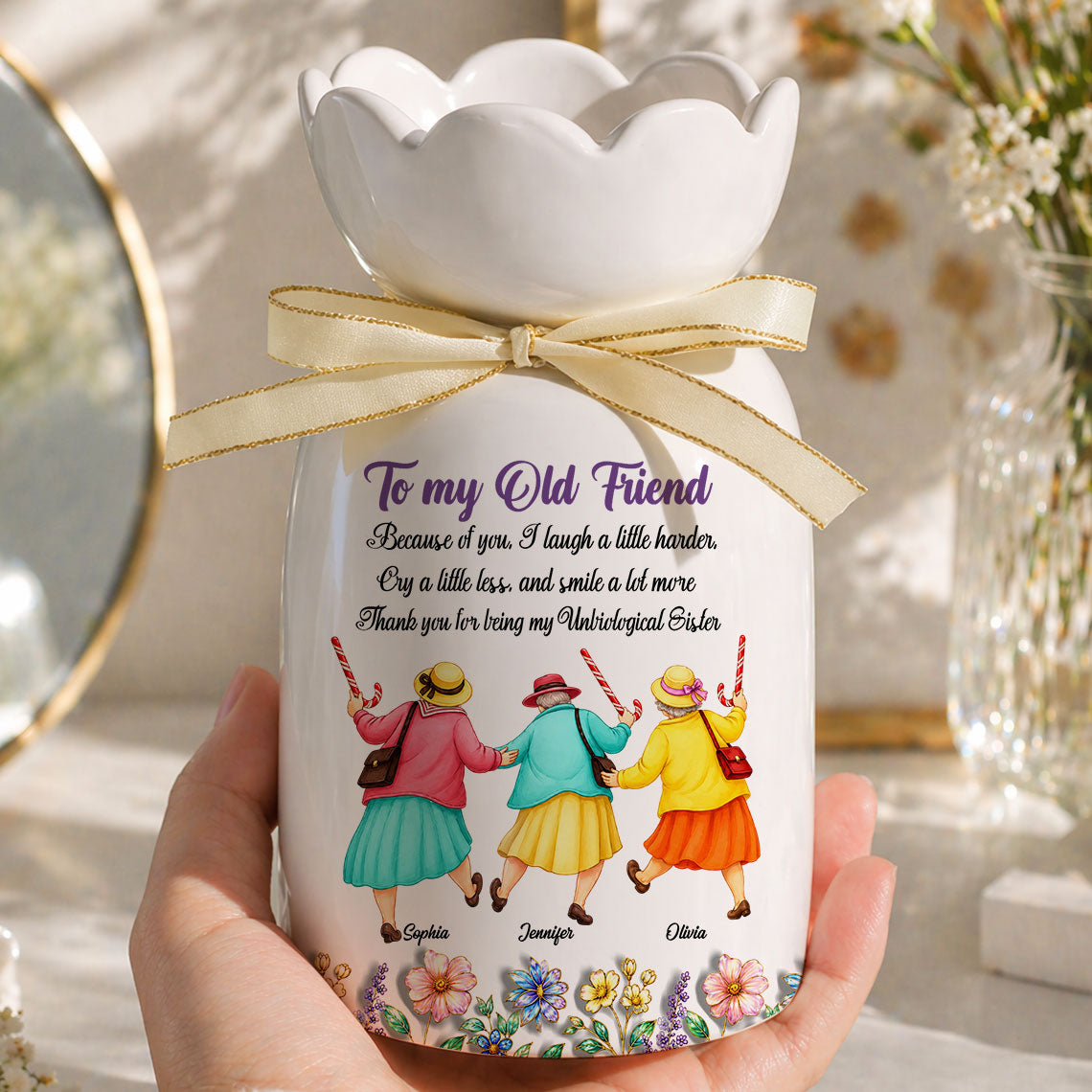 Cry A Little Less And Smile More - Personalized Custom Ribbon Tie Flower Vase