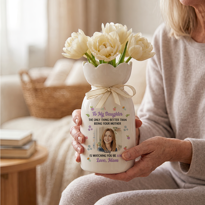 To My Daughter Granddaughter - Personalized Custom Ribbon Tie Flower Vase