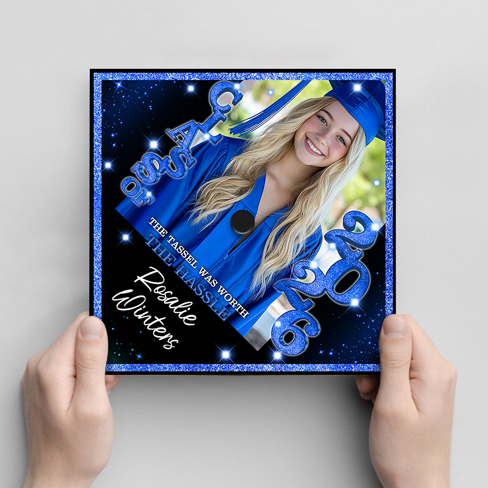 Class Of 2026 Glitter Cap Topper - Personalized Printed Graduation Cap Topper