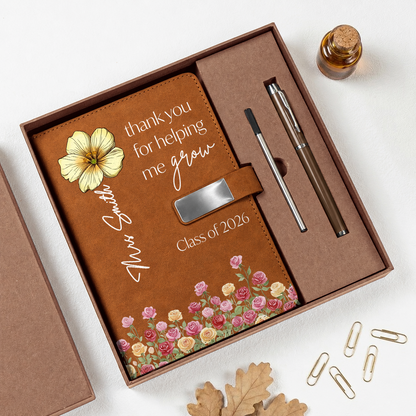 Teacher Gifts Thank You for Helping Us Grow - Personalized Leather Notebook Set