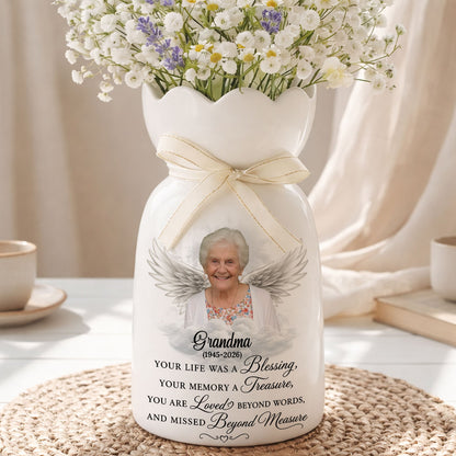 Custom Photo Pencil Sketch Your Life Was A Blessing- Personalized Custom Ribbon Tie Flower Vase