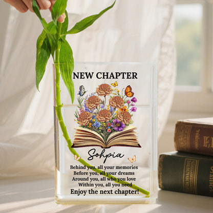 New Chapter Birth Month Flower - Personalized Acrylic Book Vase