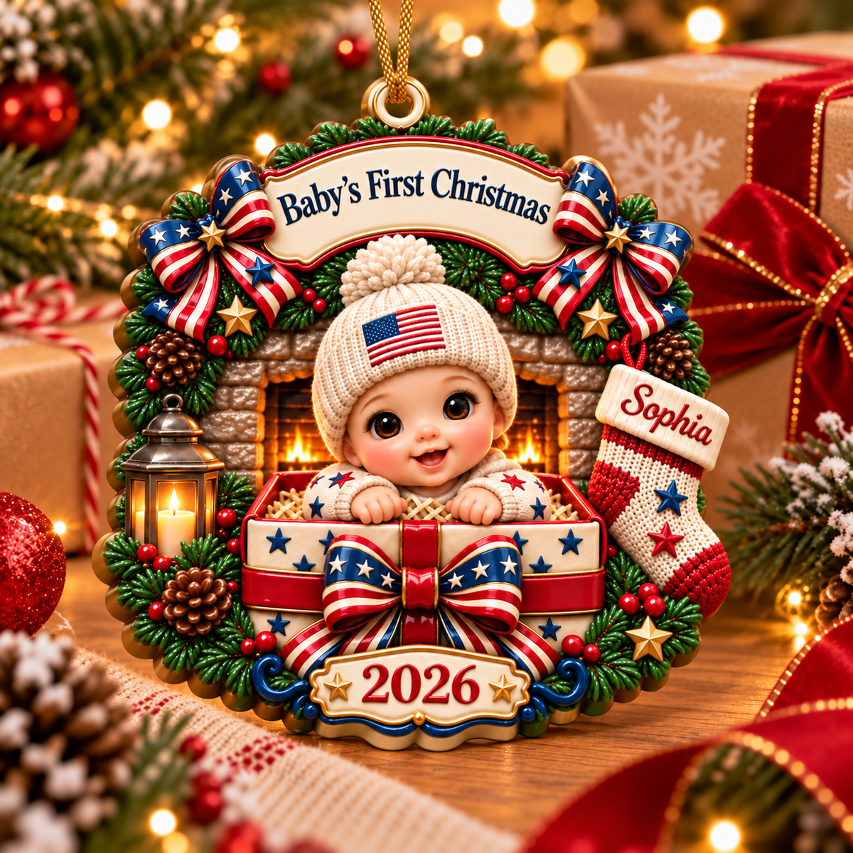 Baby 2026 Wreath Gifts for New Mom New Dad Newborn - Real 3D Relief Ornament