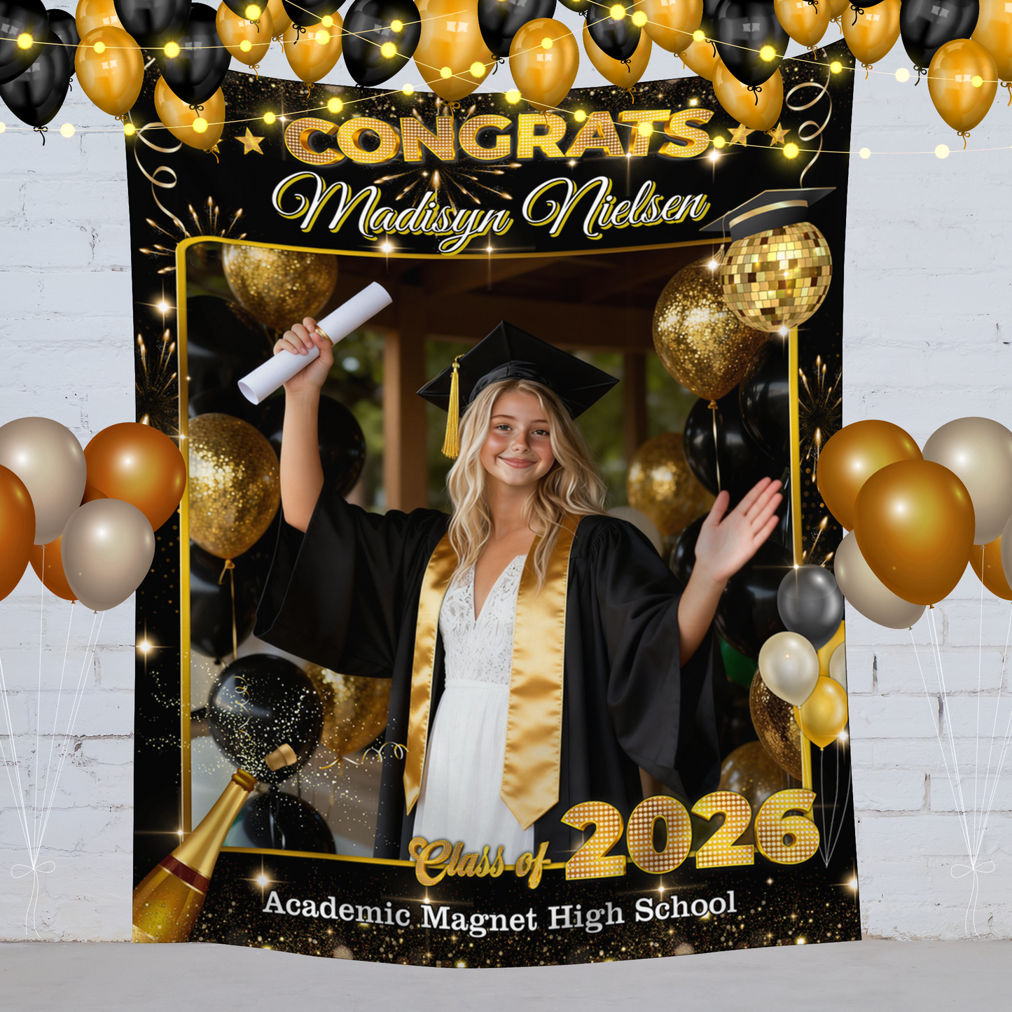 Class Of 2026 Graduation Decor - Personalized Congrats Graduation Backdrop