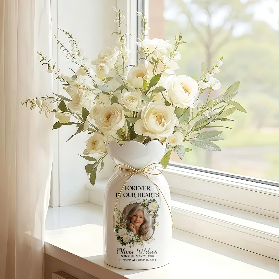 Forever In Our Heart - Personalized Custom Ribbon Tie Flower Vase