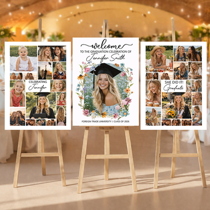 Congrats Graduation Combo 3 - Personalized Graduation Welcome Sign - Custom Photo Welcome Sign