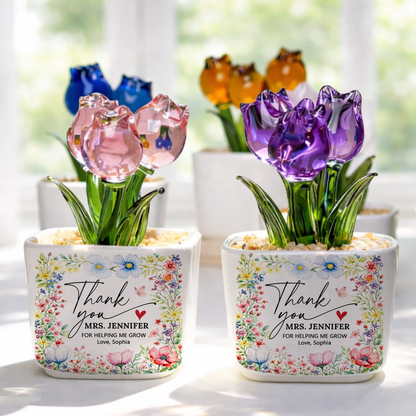 Thank You For Helping Us Grow - Personalized Custom Glass Everlasting Flowers