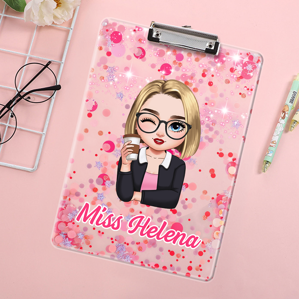 Personalized Glitter Name - Custom Acrylic Clipboard With Teacher Name