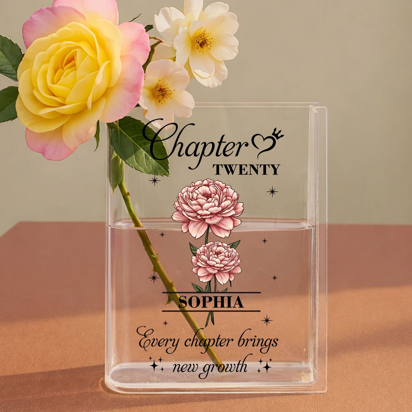 Birth Month Flower Every Chapter Brings New Growth - Personalized Acrylic Book Vase
