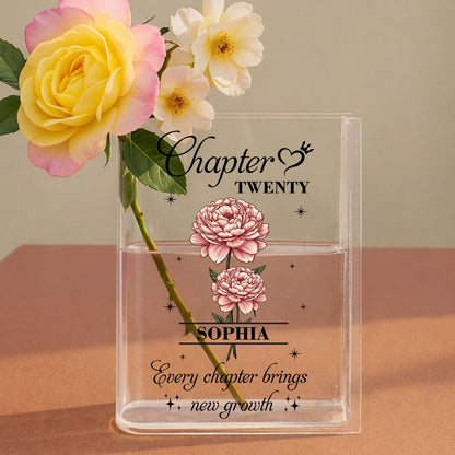 Birth Month Flower Every Chapter Brings New Growth - Personalized Acrylic Book Vase