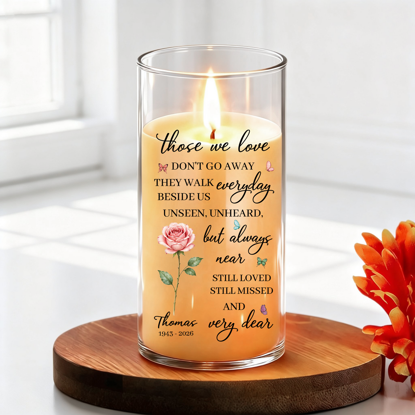 Loss Of Loved One Flower Memorial Candle - Personalized Flameless LED Candle