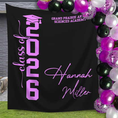 Classic Grad Party Style Graduation Decor - Personalized Congrats Graduation Backdrop