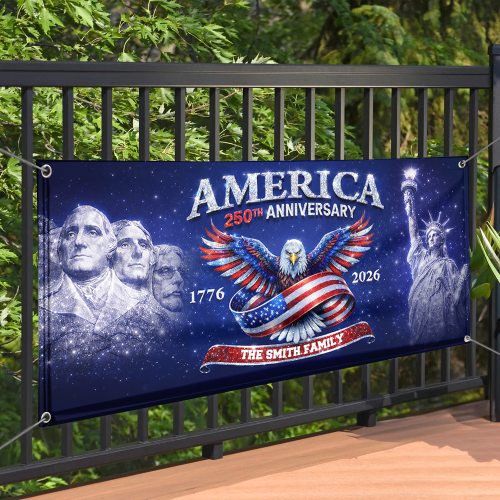 Personalized America 250th Anniversary Banner - Patriotic 2026 Outdoor Decor - Custom Door Banner