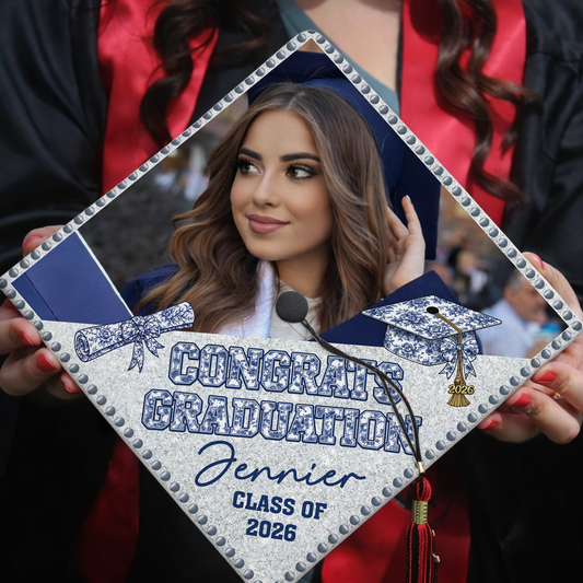 Personalized Senior Graduation Bow Coquette Cap Topper - Personalized Printed Graduation Cap Topper
