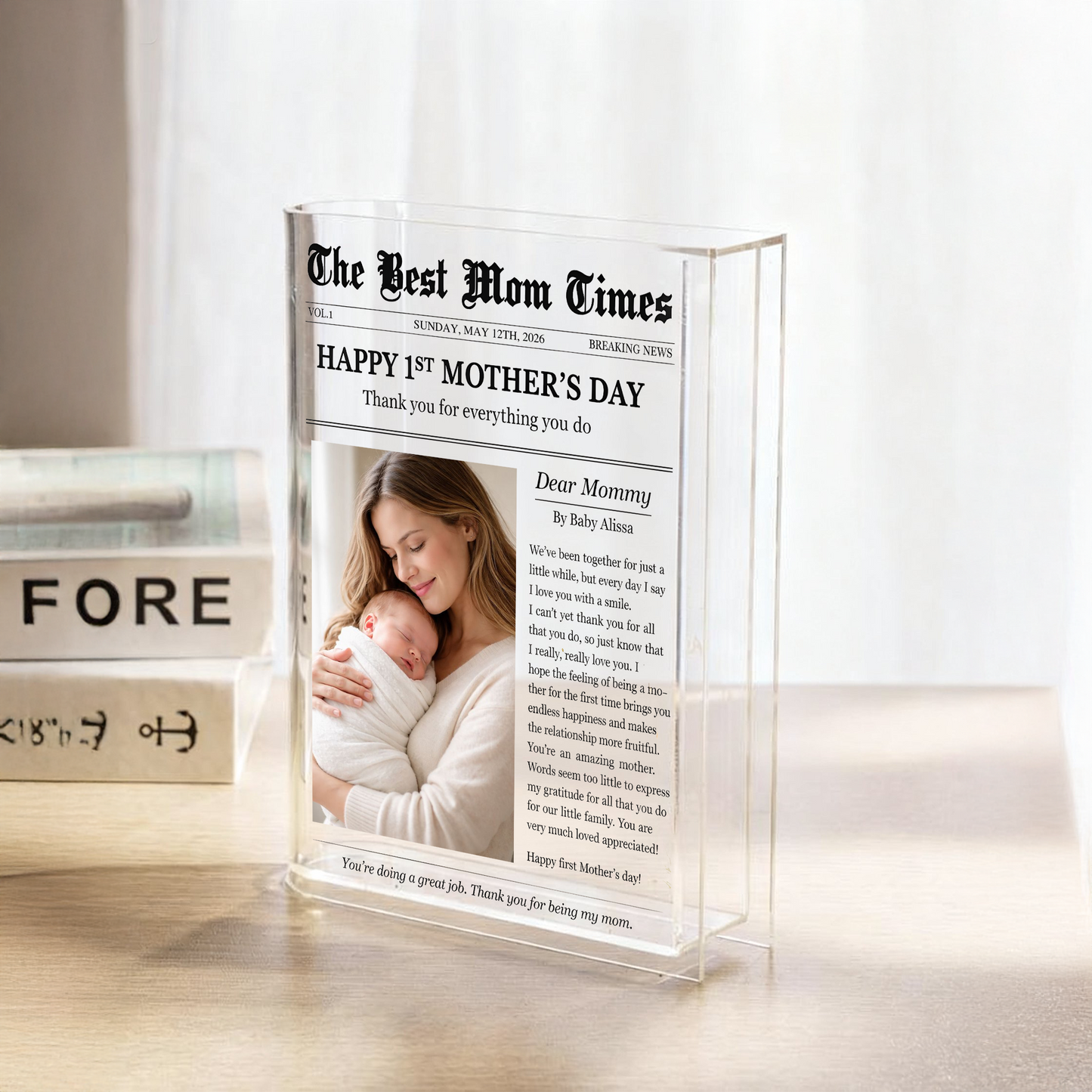 The Best Mom Ever Happy 1st Mother's Day - Personalized Acrylic Book Vase