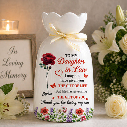 A Daughter By Heart - Custom 3D Inflated Effect - Personalized Custom Ribbon Tie Flower Vase