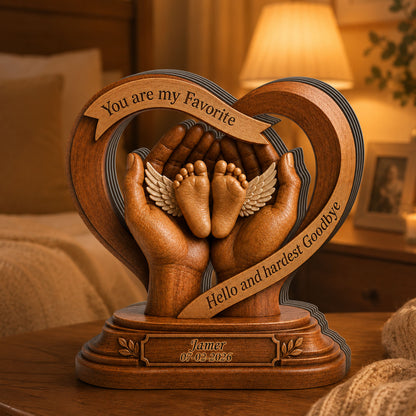 Baby Memorial Heart Wooden - Personalized Memorial Wooden Sign - Custom Angel Figure Block, Sympathy Gift