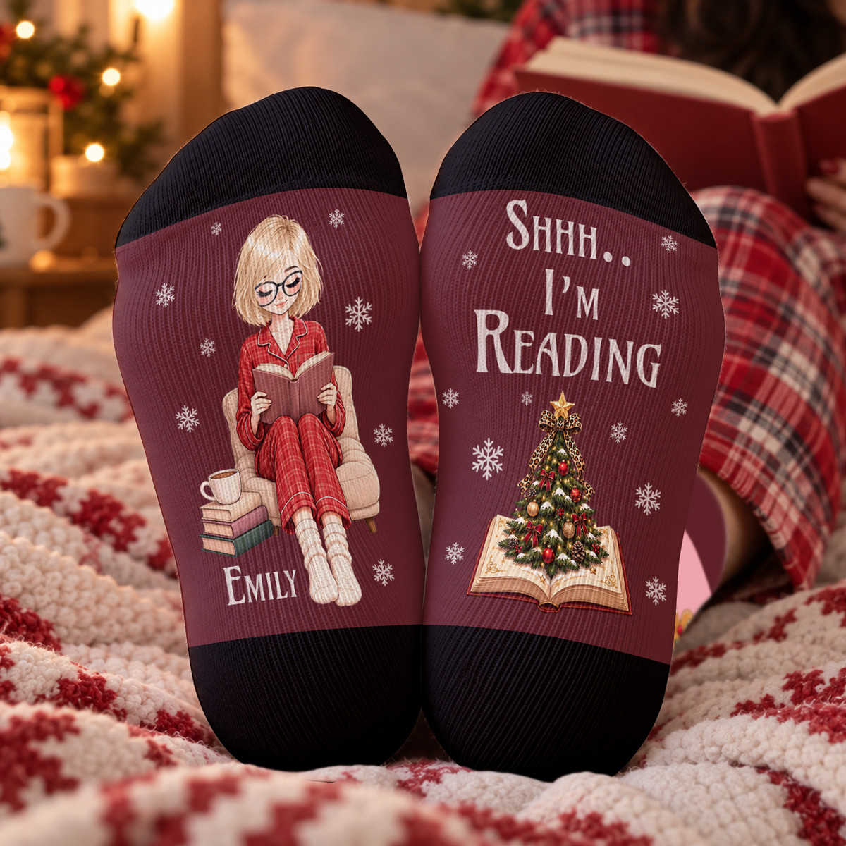Shhh Im Reading Books Socks - Birth Flower Personalized Gifts