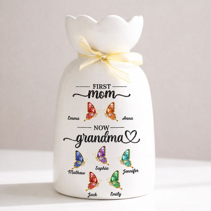 First Mom Now Grandma 2 - Personalized Custom Ribbon Tie Flower Vase