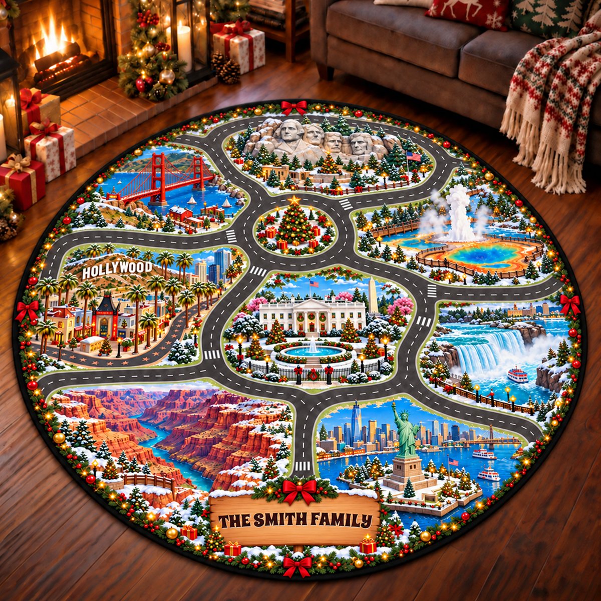 Car Racing Game - Personalized Quilted Mat Custom Shaped Doormat - Christmas Decor 3D Round Rug