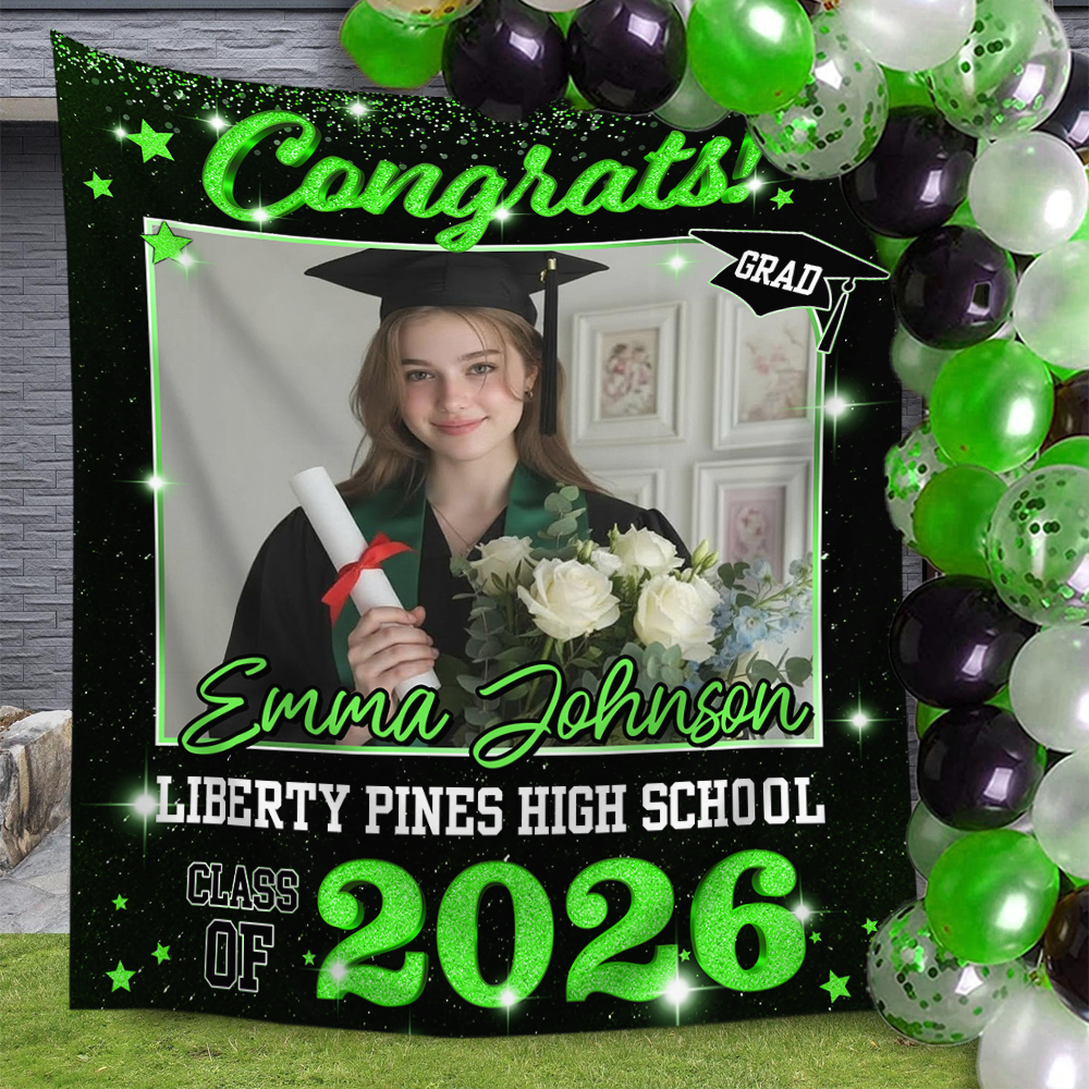 Class Of 2026 Glitter Style Graduation Decor - Personalized Congrats Graduation Backdrop