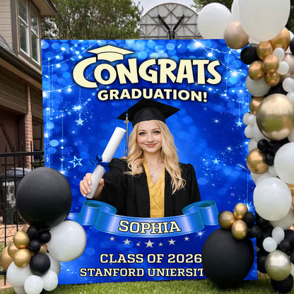 Colorful Custom Graduation Party Backdrop - Personalized Congrats Graduation Backdrop